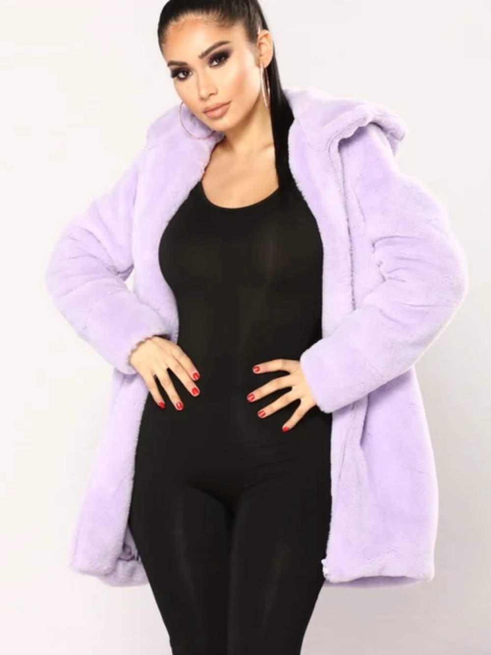 NEW Chamarra Christal Hooded Faux Fur Coat - Lavender